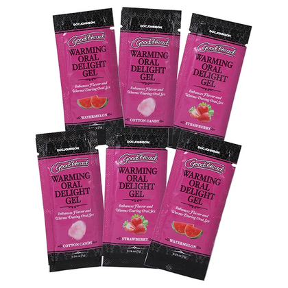 GoodHead Warming Oral Delight Gel 6-pack - Flavored, Warming Gel for Enhanced Oral Pleasure - Strawberry, Cotton Candy, Watermelon - Pack of 6