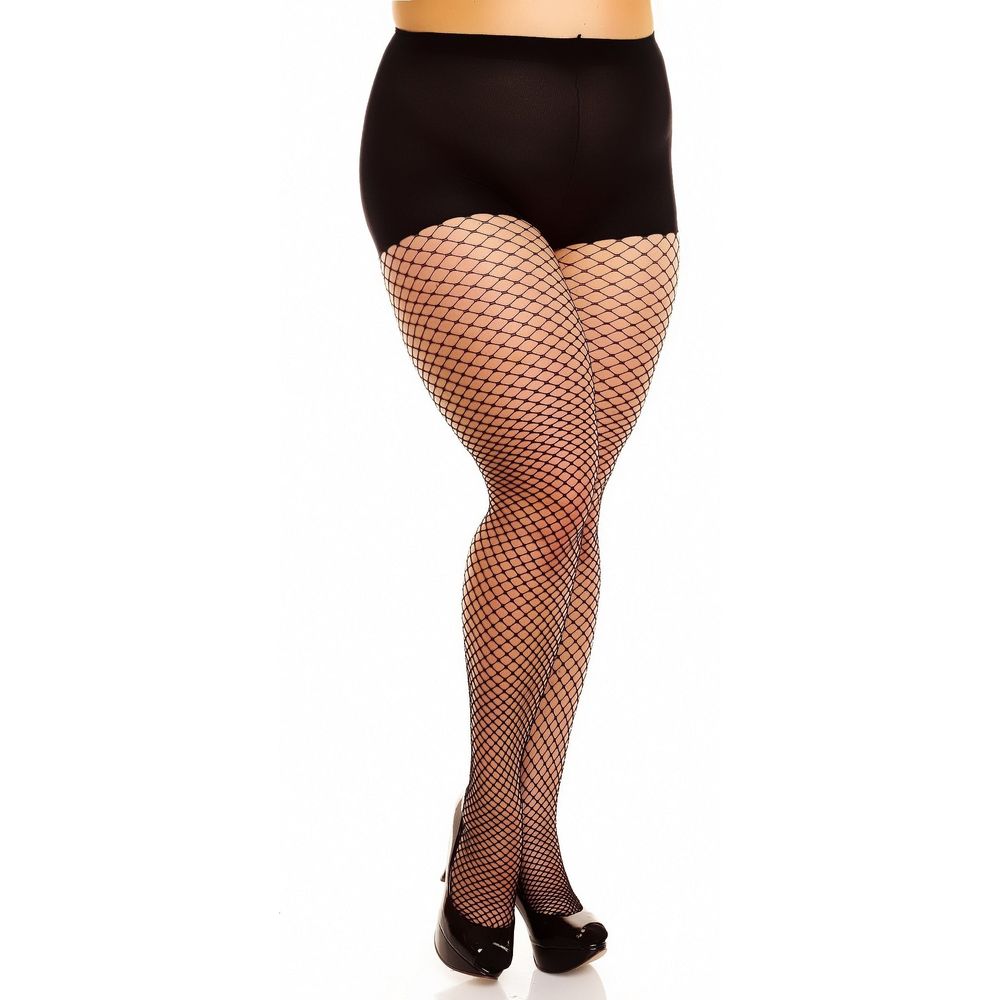 Glamory Plus Mesh - Plus Size Fishnet Microfibre Pantyhose in Black for Women's Intimate Pleasure