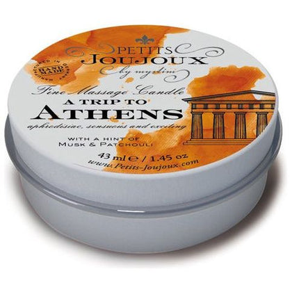 Petits Joujoux Massage Candle Athens 43ml - Sensual Aromatherapy for Couples - Exquisite Shea Butter and Jojoba Oil Infused Massage Candle - Unisex - Intimate Pleasure Enhancer - Alluring Musk and Patchouli Fragrance - Deep Blue