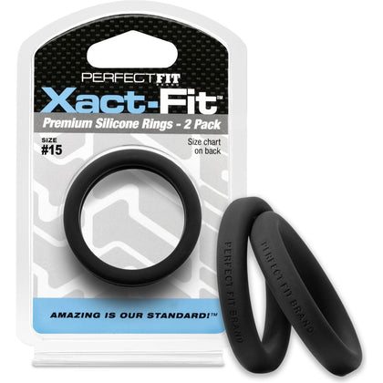 Xact-Fit #15 1.5in 2-Pack - Premium Silicone Cock Ring Set for Men - Enhance Pleasure and Performance - Black