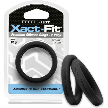 Xact-Fit Premium Silicone Cock Rings | #16 1.6in 2-Pack | Enhance Pleasure for Men | Black