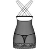 Introducing the Seductive Secrets Mesh and Lace Chemise and Thong Set - The Ultimate Sensual Delight for Women in Black
