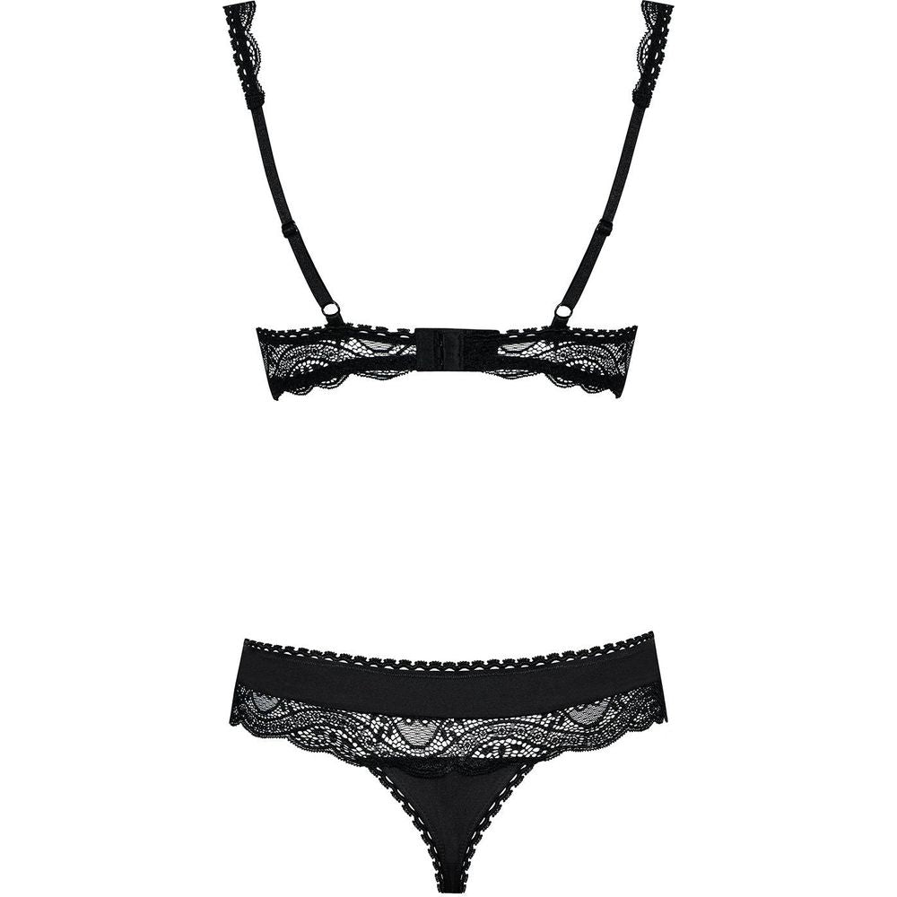 Miamor Tempting 2-Piece Set: Elegant Lace Half-Bra and Underwire Push-Up Bra - Model MIA-001 - Women's Intimate Pleasure - Seductive Black