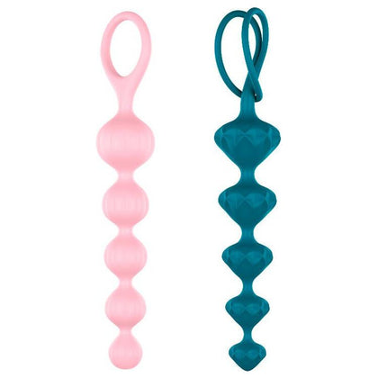 Satisfyer LB-2021 Love Beads: Unisex Silicone Anal Beads for Intimate Exploration and Pleasure - Vibrant Pink and Blue