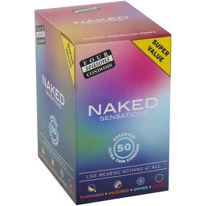 Four Seasons Naked Sensation 50pk Condoms - The Ultimate Pleasure Experience for Men - Model NS50L - Extra Large Fit - Ultra-Thin - Reliable Protection - Transparent