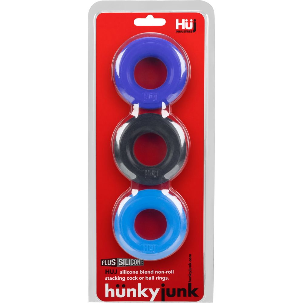 Hunkyjunk HUJ3 C-Ring 3-Pack: Versatile Ball-Ring Set for Enhanced Pleasure in Black