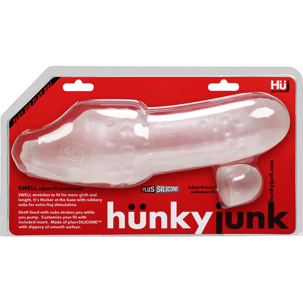 Hunkyjunk Ice SWELL Adjust-fit Cocksheath - Male Pleasure Enhancer - Model HJ-AS001 - Transparent Blue