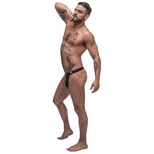 Male Power Pure Comfort Modal Bong Thong - Supportive Pouch, No Roll Waistband, Rubberized Logo - Men's Erotic Underwear for Sensual Pleasure - Black