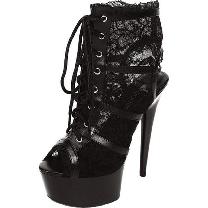 Introducing the Ravishing Pleasure Lace Open Toe Platform Ankle Bootie - Model 7B6 - Women's Seductive Black Lace Pleasure Enhancer - Adult Naughty Store