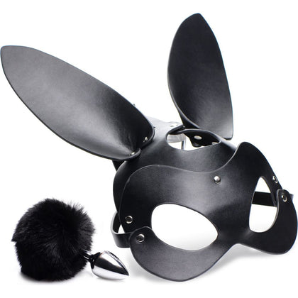 Introducing the Sensual Pleasures Bunny Tail Anal Plug and Mask Set - Model SP-69X: A Tempting Delight for Alluring Nights