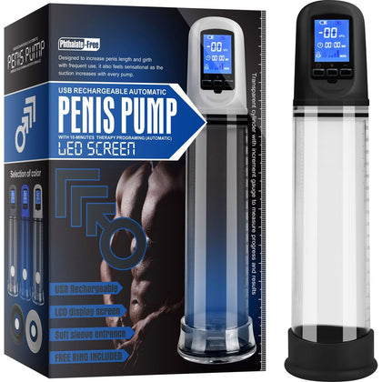 Luxury PleasureTech USB LCD Auto-Pump Clear - The Ultimate Rechargeable Penis Pump for Men