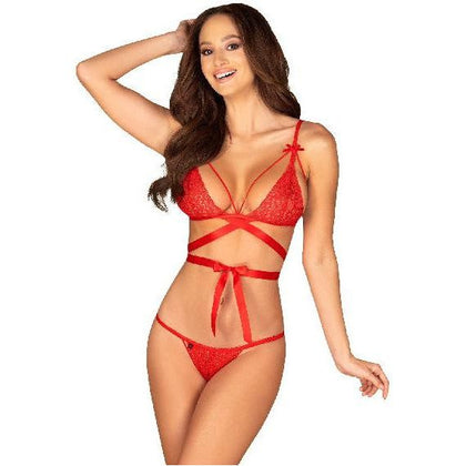 Lovlea LD-2021 Red Lace Intimate Desires Bondage Lingerie Set for Women - Waist Ribbon Tie, Adjustable Straps, ComfyCut Sewing, Sexy Panty Cut, Flexible Material - Adult Naughty Store