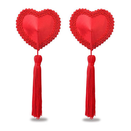 PassionProvocateur Reusable Red Heart Tassels Nipple Pasties - Model NP-69: Sensual Delight for Alluring Nipple Play - Red - Adult Naughty Store