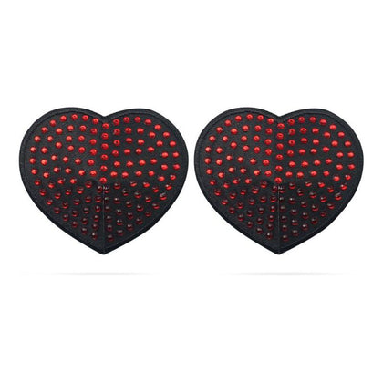 Introducing the Passionate Pleasures Seductive Satin Red Diamond Heart Nipple Pasties - Model RDP-001 - Women's Sensual Nipple Stimulation - Red