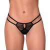 Introducing the Sensualitee Strappy Pantie Black - Adjustable Mesh Thong with Embroidered Applique, the Ultimate Seduction Delight for Women - Adult Naughty Store