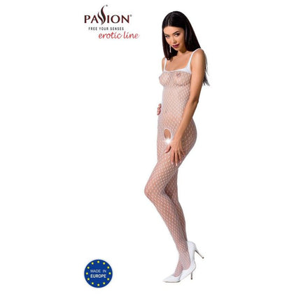 Introducing the Exquisite Pleasure Co. Lustful Lace Bodystocking BS071 - Seductive White Open Crotch and Rear Mesh Bodysuit for Alluring Pleasure