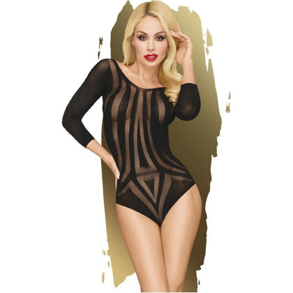 Elegante Intimates Black Under My Spell Geometric Teddy - Model BA23 - Women - Full Body - Black
