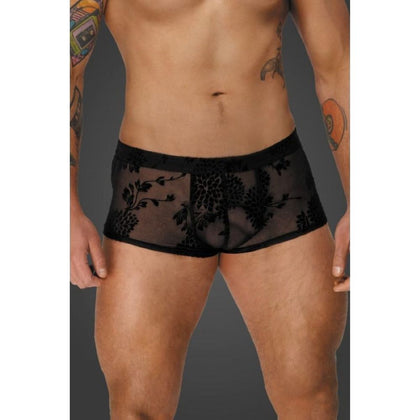 Sensual Pleasures Flock Embroidery Short-Shorts M01 Men's Booty Shorts (Black)