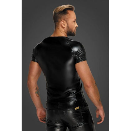 Introducing the Seductive Wetlook T-Shirt with Snake Wetlook Sleeves for Men - Embrace Sensual Style in Black!