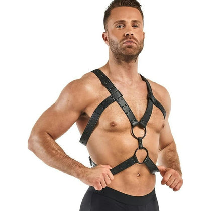 Rocco Luxe RBH-001 Faux Leather BDSM Harness Set for Unisex Shoulder Strap Waistband - Black