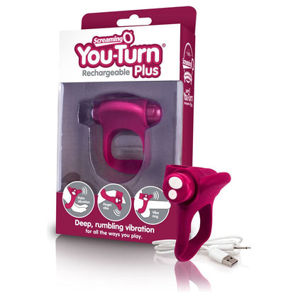 Charged You-Turn Plus Rechargeable Vibrating Cock Ring - Model YTP-2001 - Male and Female Pleasure - Merlot