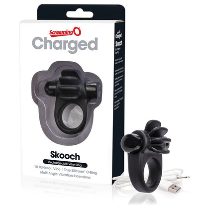 Introducing the Charged Skooch Rechargeable Vibrating Cock Ring - Black: The Ultimate Pleasure Enhancer for Couples