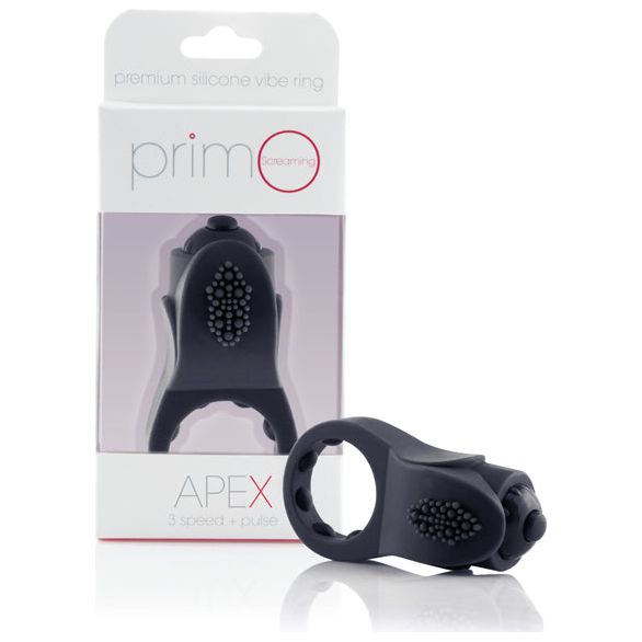 PrimO Apex Black Silicone Vibrating Erection Ring for Couples - Powerful 4-Function Motor - Model PAB-100 - Enhance Pleasure and Intimacy