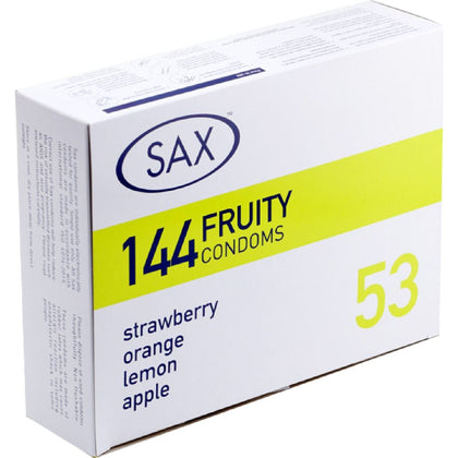 Introducing the Sax Fruity 144's - Premium Flavored Condoms for Sensual Pleasure in a Variety Pack