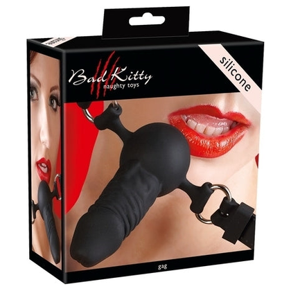 Bad Kitty Silicone Gag Ball - Realistic Black Penis Shape BDSM Gag Toy for Men and Women - Model 9.5cm, Ø 3cm - Adult Naughty Store