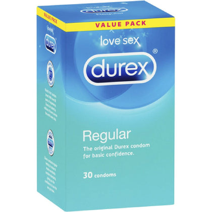 Durex Regular 30's Lubricated Latex Condoms for Enhanced Pleasure - Transparent, Easy-On Shape, World's Trusted Condom Brand