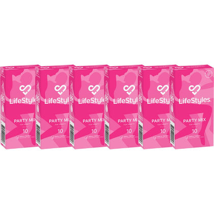 LifeStyles® Flared Fit Party Mix Condoms Model 53F - Unisex Multi-Feature Sensation Enhancer in Natural Shade for Enhanced Pleasure