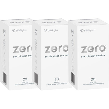 LifeStyles Zero Uber-Thin Straight-Walled Condoms, 3 X 20's Tray, Unisex, Enhanced Sensitivity, Natural Colour