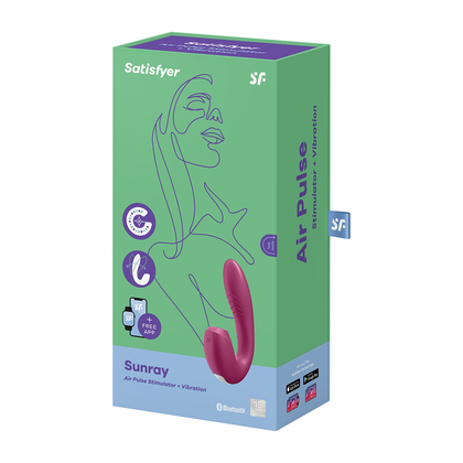 Satisfyer Sunray Berry: App-Controlled Silicone Rabbit Vibrator for Dual Stimulation of G-Spot and Clitoris - Model SR-5000 - Women's Pleasure Toy - Intense Vibrations - Flexible Joint - Ribbed Texture - Waterproof - Berry Color