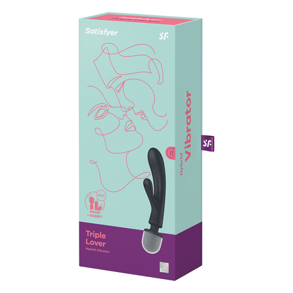 Satisfyer Triple Lover 3XG-001 Unisex Wand & Rabbit Vibrator - G-Spot & Clitoris Stimulation - Grey