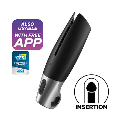 Satisfyer Power Masturbator - Intense Penile Stimulation for Men - Model X7 - Ribbed Internal Structure - Black