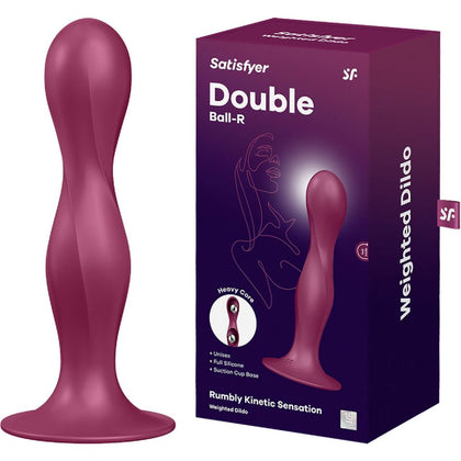 Indulge in the exquisite pleasure of the Luxe Pleasure Silicone Satisfyer R1 Double Ball-R Anal and Vaginal Weighted Dildo for All Genders - Sultry Red