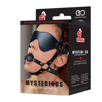 Mysterious Eye Mask Harness with Silicone Ball - Sensual Pleasure Enhancer for Him and Her - Model X123 - Black