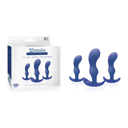 Introducing the Sensuva X-Combo 3PC Blue Silicone Butt Plug Set: The Ultimate Pleasure Experience for Beginners - Adult Naughty Store