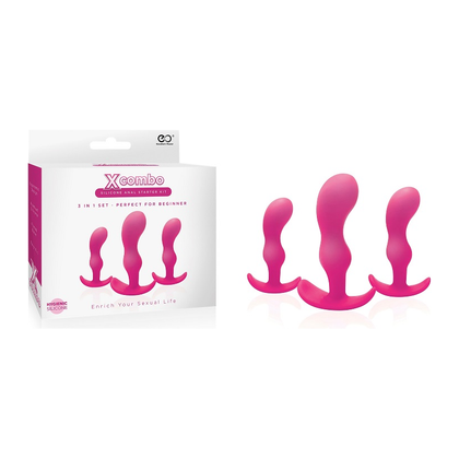 X COMBO 3PC PINK SILICONE BUTT PLUG SET - Adult Naughty Store