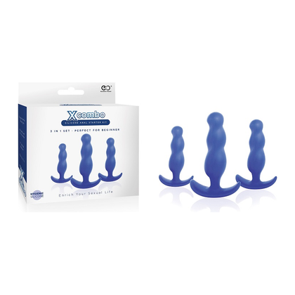 X-Combo Silicone Butt Plug Set - Model X3PC-BLUE - Unisex Anal Pleasure - Sensual Blue Delight - Adult Naughty Store