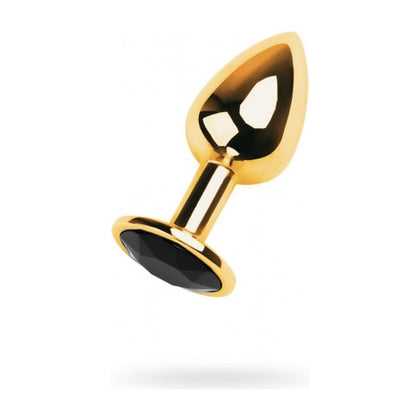 Introducing the Opulent Pleasures Luxe Gold Metal Anal Plug with Black Tourmaline Gem - Model X567: Unleash Your Sensual Desires - Adult Naughty Store