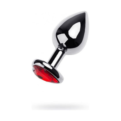 Introducing the Exquisite Pleasures: Silver Metal Anal Plug with Red Ruby Crystal - Model XJ-69 - Unisex - Backdoor Bliss - Vibrant Red - Adult Naughty Store