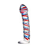 Introducing the Exquisite Pleasure: Sexus Glass Dildo Stripes Blue/Red 16cm - Unleash Your Sensual Desires - Adult Naughty Store