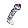 Introducing the Exquisite Pleasure: Sexus Glass Dildo Stripes Blue/Red 16cm - Unleash Your Sensual Desires - Adult Naughty Store