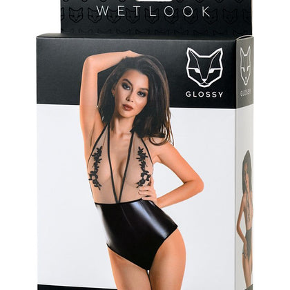 Introducing the Sensualitee Glossy Wetlook Bodysuit Kiara: A Daring and Seductive Lingerie Masterpiece for Women, Designed for Captivating Pleasure in Black