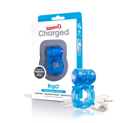 Big O's Charged 3-Speed Rechargeable Vibrating Cock Ring Model 817483013164 for Men - Intense Pleasure, Blue