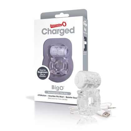 B Yours Charged Big O Rechargeable Vibrating Cock Ring - Model 817483013140 - Unisex Genital Pleasure Enhancer - Clear