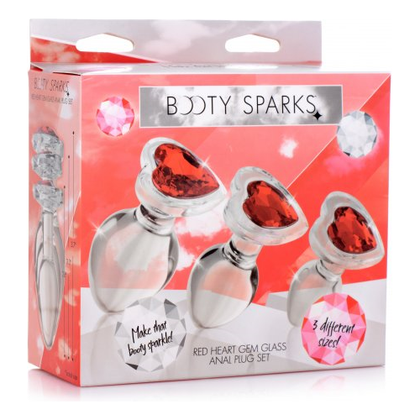 Introducing the Booty Sparks Red Heart Gem Glass Anal Plug Set - Model RS-500: The Ultimate Pleasure Upgrade for Alluring Backdoor Delights - Adult Naughty Store