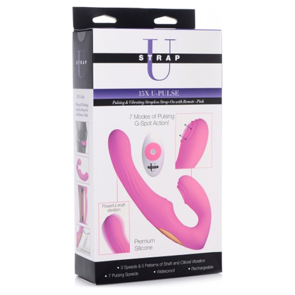 Strap U U-Pulse 15X Pulse & Vibe Strapless Strap-on with Remote - Pink - Adult Naughty Store