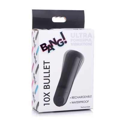 Bang! 10X Rechargeable Vibrating Metallic Bullet - Black - Adult Naughty Store